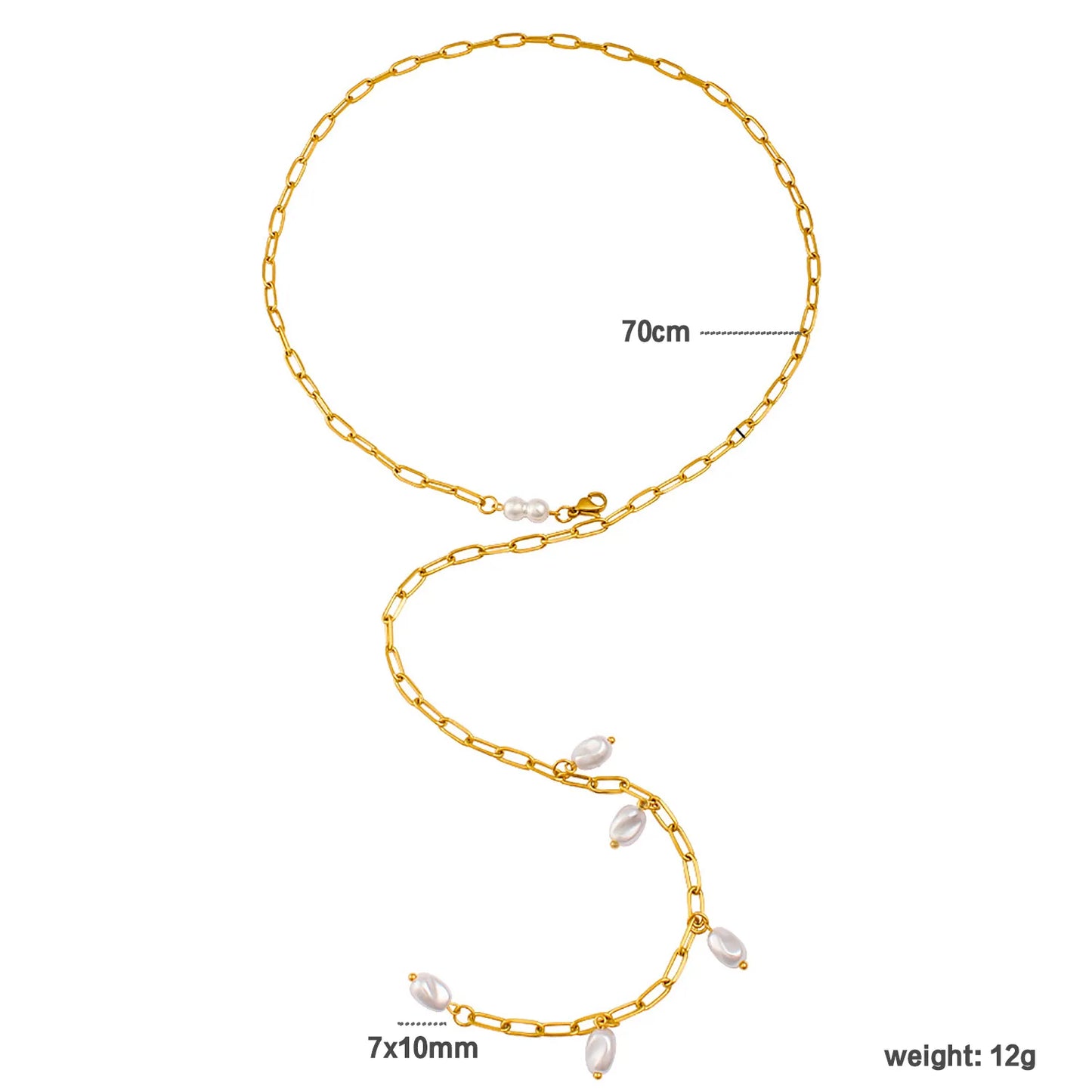 Wholesale Gold & Pearl Long Layering Necklace | 70cm Link Chain | 7x10mm Scattered Baroque Pearls | MOQ 12