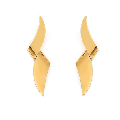 Wholesale Two-Tone Twisted Blade Earrings (Gold/Silver) | 15x47mm Modern Sculptural Style | MOQ 12