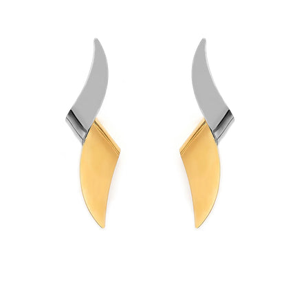 Wholesale Two-Tone Twisted Blade Earrings (Gold/Silver) | 15x47mm Modern Sculptural Style | MOQ 12