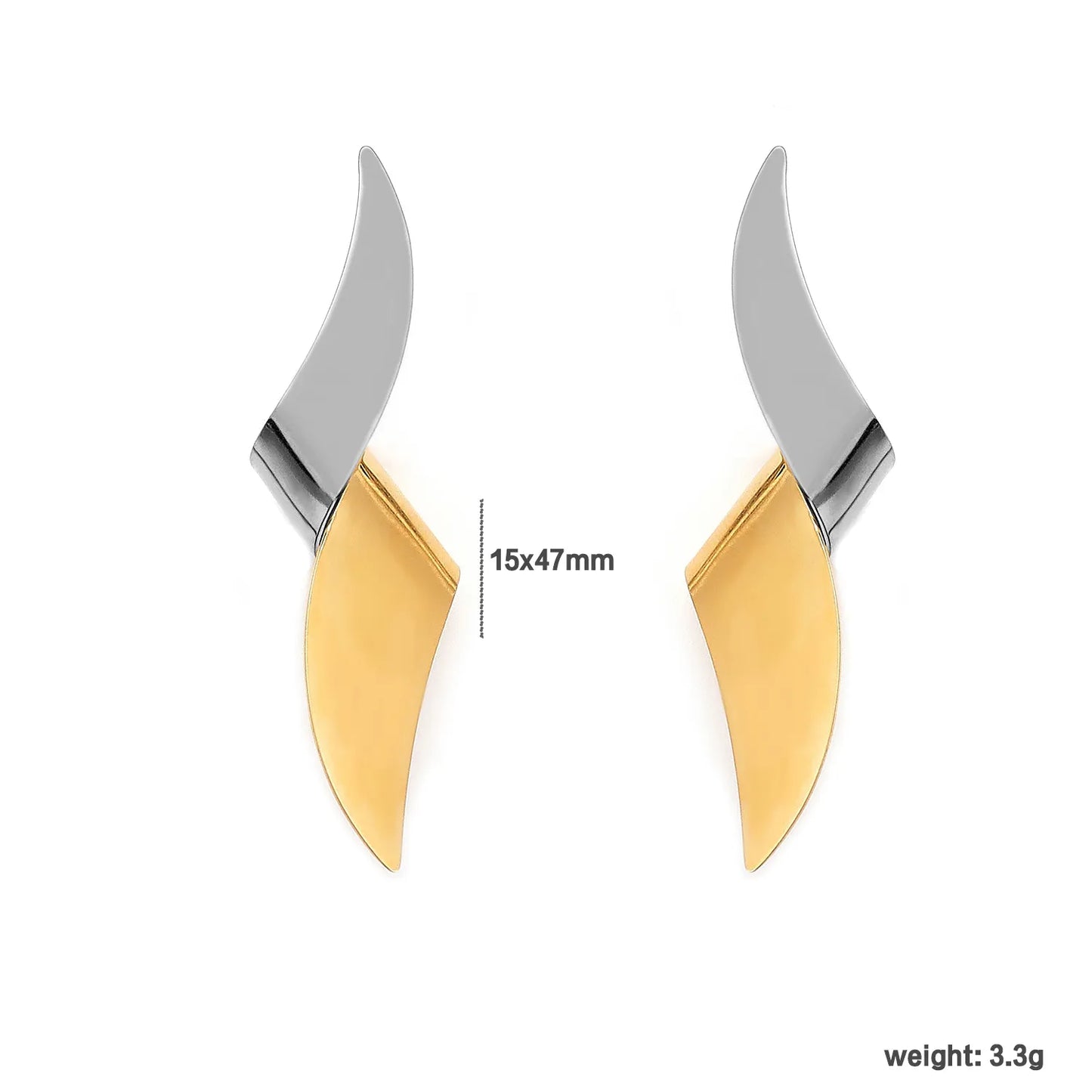 Wholesale Two-Tone Twisted Blade Earrings (Gold/Silver) | 15x47mm Modern Sculptural Style | MOQ 12