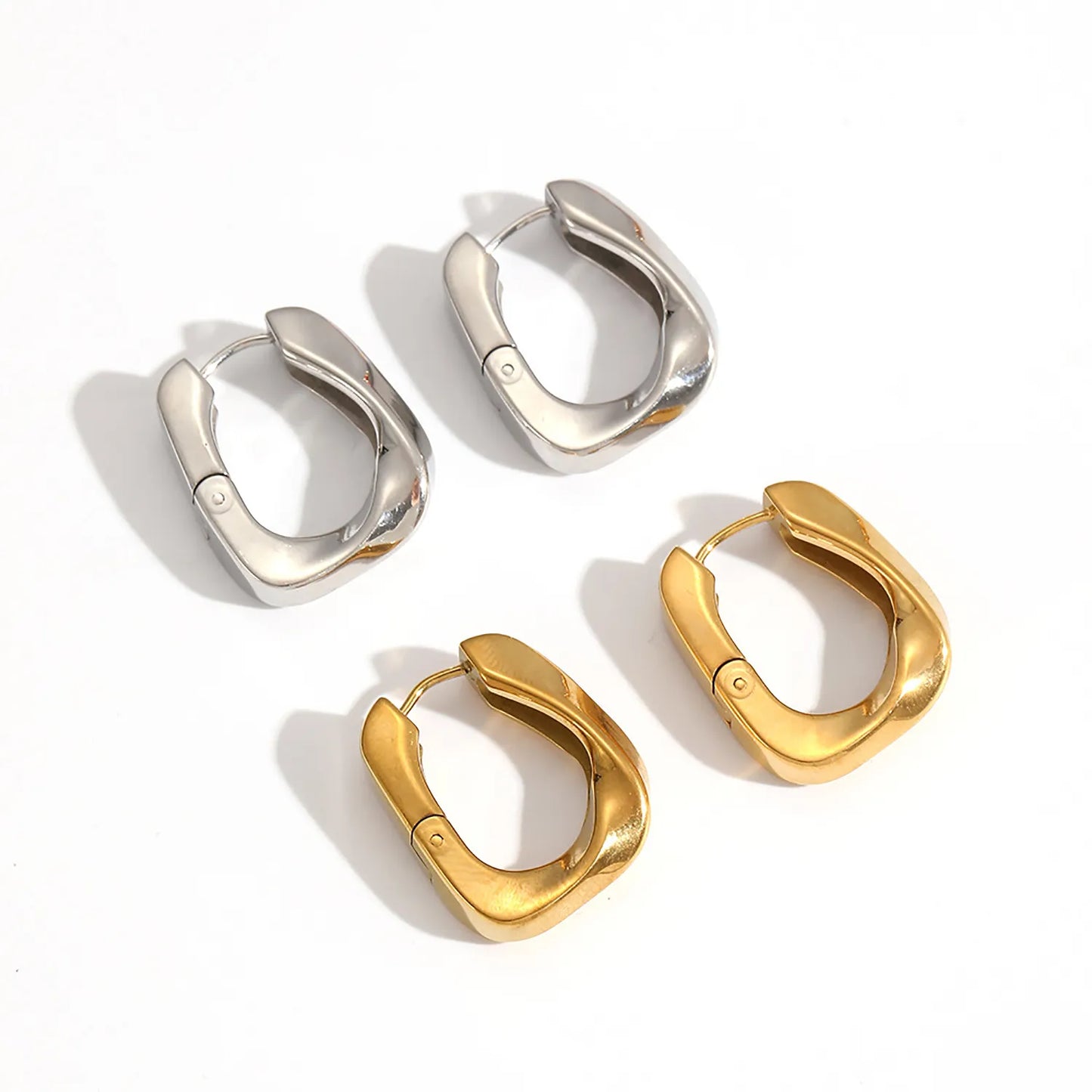 Wholesale Sculpted Square Hoop Earrings (Gold/Silver) | 20x24.5mm Statement Size | 4x6mm Chunky Profile | MOQ 12