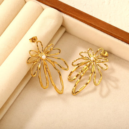 18K Gold Organic Floral & Spiral Drop Earrings (2-Pattern Option) | Pearl & Textured Accents | Wholesale Bulk (MOQ 12)