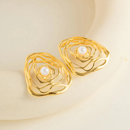 18K Gold Organic Floral & Spiral Drop Earrings (2-Pattern Option) | Pearl & Textured Accents | Wholesale Bulk (MOQ 12)