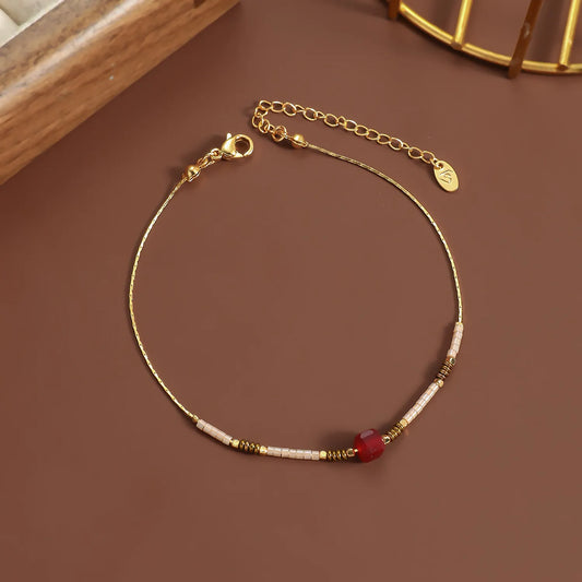 18K Gold-Plated Beaded Anklet  (4 Color Options) | Adjustable 20+5cm | Wholesale Bulk Order (MOQ 12)