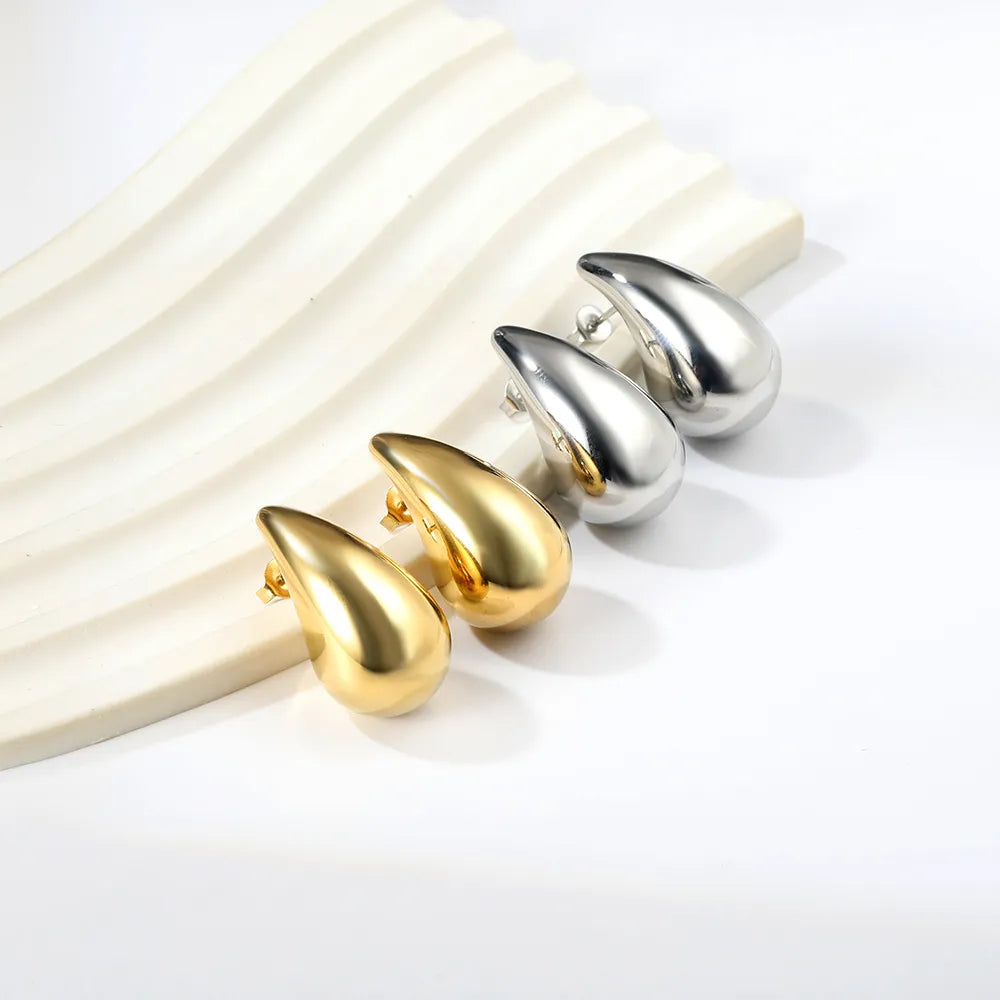 Wholesale 3 Sizes Teardrop Stud Earrings (Gold/Silver Plated) | Bulk Order MOQ 12 | Metallic Polished Design