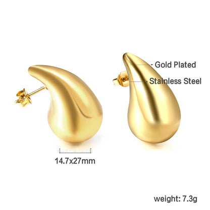 Wholesale 3 Sizes Teardrop Stud Earrings (Gold/Silver Plated) | Bulk Order MOQ 12 | Metallic Polished Design
