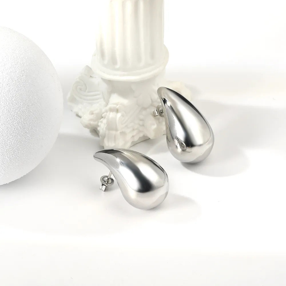 Wholesale 3 Sizes Teardrop Stud Earrings (Gold/Silver Plated) | Bulk Order MOQ 12 | Metallic Polished Design