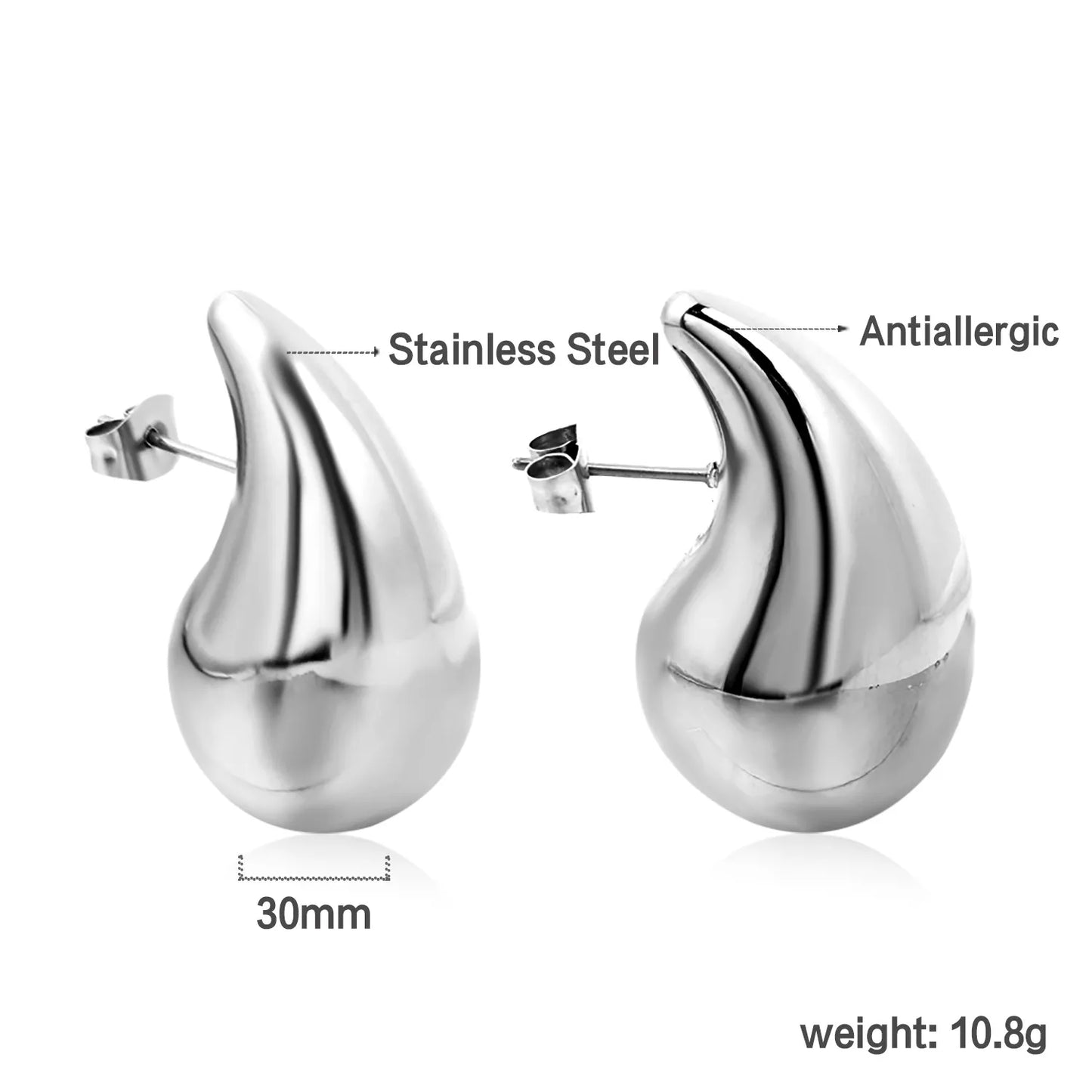 Wholesale 3 Sizes Teardrop Stud Earrings (Gold/Silver Plated) | Bulk Order MOQ 12 | Metallic Polished Design