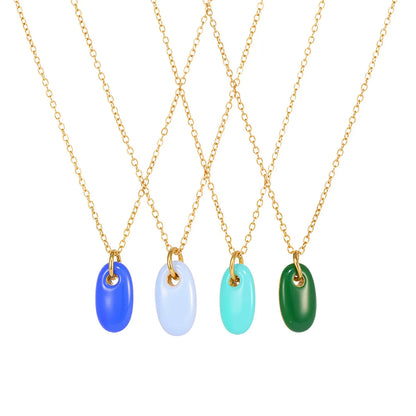 18K Gold Enamel Oval Pendant Necklace Collection | 4 Color Options (White/Blue/Green/Turquoise) | Adjustable Chain | Wholesale (MOQ 12)