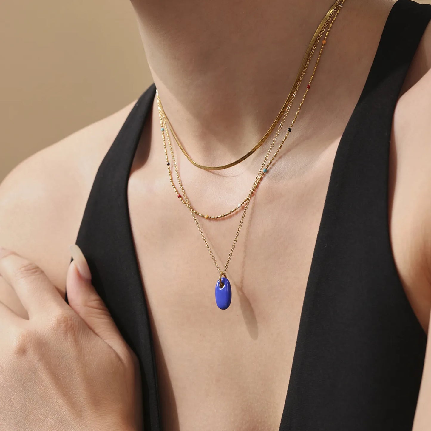 18K Gold Enamel Oval Pendant Necklace Collection | 4 Color Options (White/Blue/Green/Turquoise) | Adjustable Chain | Wholesale (MOQ 12)