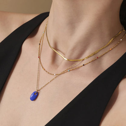 18K Gold Enamel Oval Pendant Necklace Collection | 4 Color Options (White/Blue/Green/Turquoise) | Adjustable Chain | Wholesale (MOQ 12)