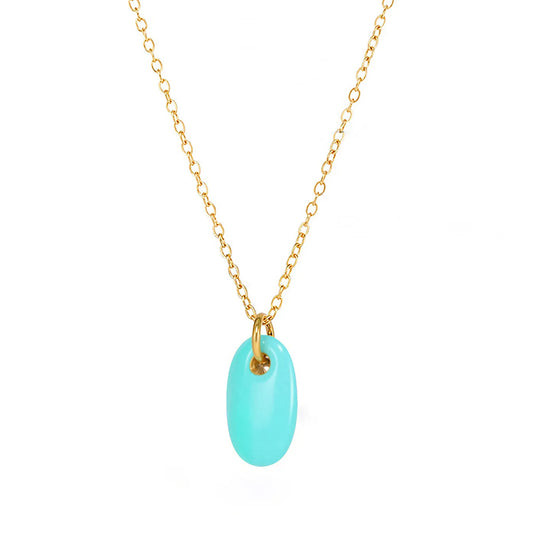 18K Gold Enamel Oval Pendant Necklace Collection | 4 Color Options (White/Blue/Green/Turquoise) | Adjustable Chain | Wholesale (MOQ 12)