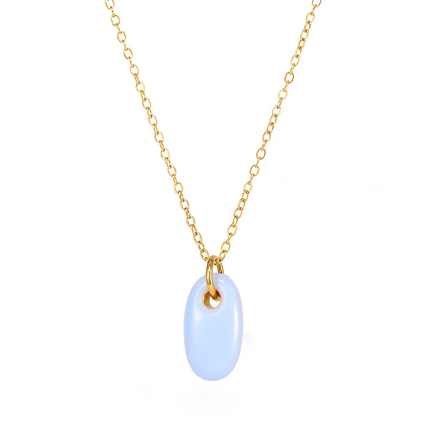 18K Gold Enamel Oval Pendant Necklace Collection | 4 Color Options (White/Blue/Green/Turquoise) | Adjustable Chain | Wholesale (MOQ 12)