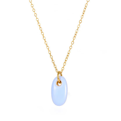 18K Gold Enamel Oval Pendant Necklace Collection | 4 Color Options (White/Blue/Green/Turquoise) | Adjustable Chain | Wholesale (MOQ 12)