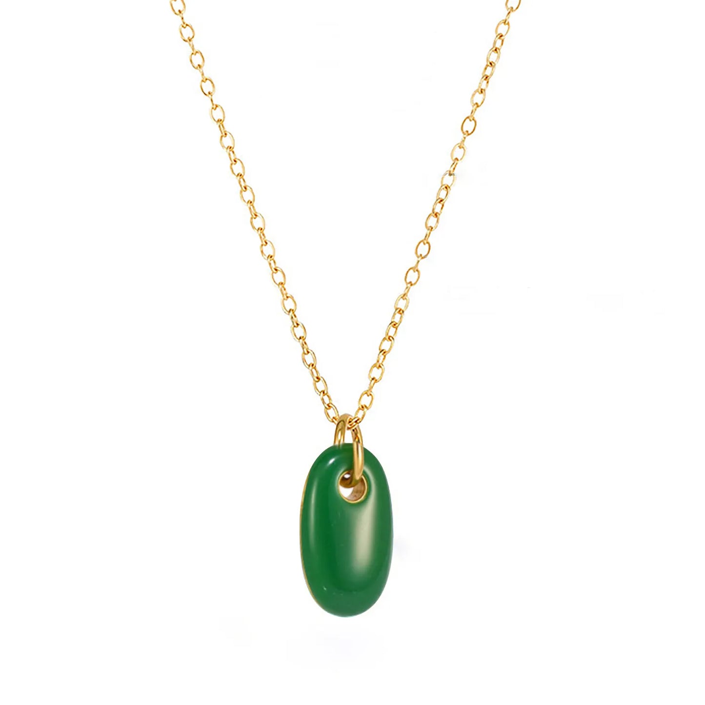 18K Gold Enamel Oval Pendant Necklace Collection | 4 Color Options (White/Blue/Green/Turquoise) | Adjustable Chain | Wholesale (MOQ 12)