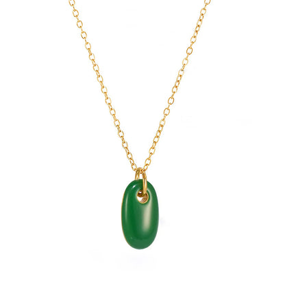 18K Gold Enamel Oval Pendant Necklace Collection | 4 Color Options (White/Blue/Green/Turquoise) | Adjustable Chain | Wholesale (MOQ 12)