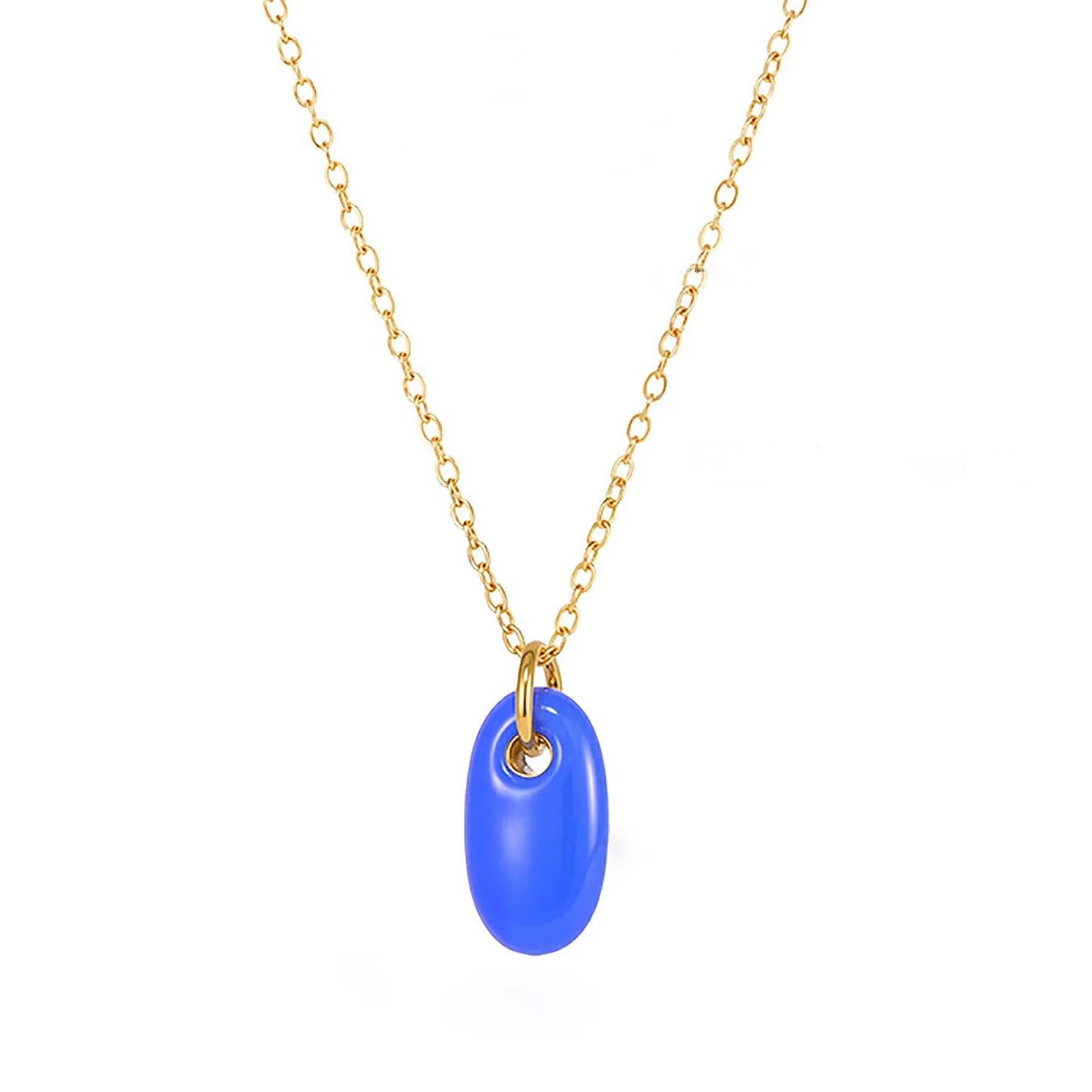 18K Gold Enamel Oval Pendant Necklace Collection | 4 Color Options (White/Blue/Green/Turquoise) | Adjustable Chain | Wholesale (MOQ 12)