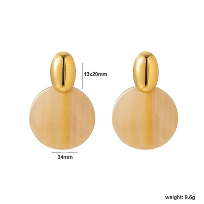 Pastel & Neutral Striped Resin Drop Earrings (6 Color Collection) | 18K Gold Accent | 34mm Statement Design | Wholesale Bulk (MOQ 12)