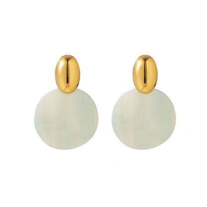 Pastel & Neutral Striped Resin Drop Earrings (6 Color Collection) | 18K Gold Accent | 34mm Statement Design | Wholesale Bulk (MOQ 12)