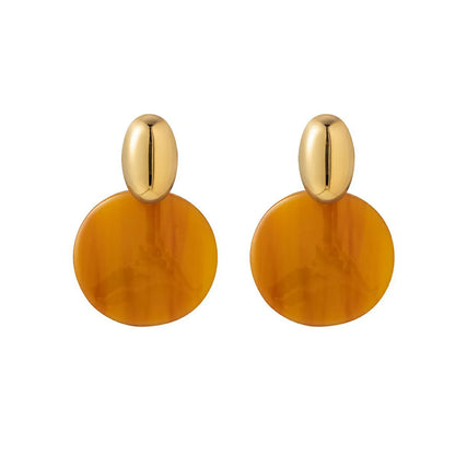 Pastel & Neutral Striped Resin Drop Earrings (6 Color Collection) | 18K Gold Accent | 34mm Statement Design | Wholesale Bulk (MOQ 12)