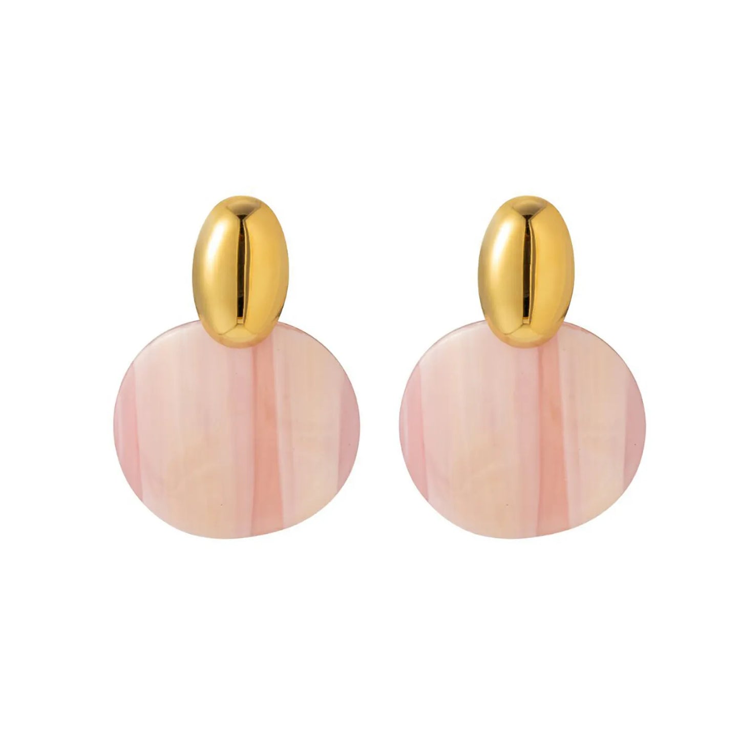 Pastel & Neutral Striped Resin Drop Earrings (6 Color Collection) | 18K Gold Accent | 34mm Statement Design | Wholesale Bulk (MOQ 12)