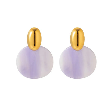 Pastel & Neutral Striped Resin Drop Earrings (6 Color Collection) | 18K Gold Accent | 34mm Statement Design | Wholesale Bulk (MOQ 12)