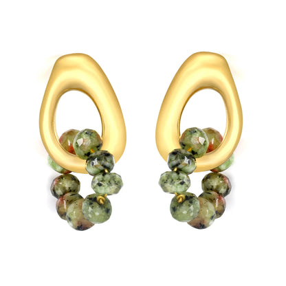 18K Gold Organic Hoop Earrings Collection (3 Styles: Solid + Beaded Accents) | 12x17mm Statement Design | Wholesale Bulk (MOQ 12)