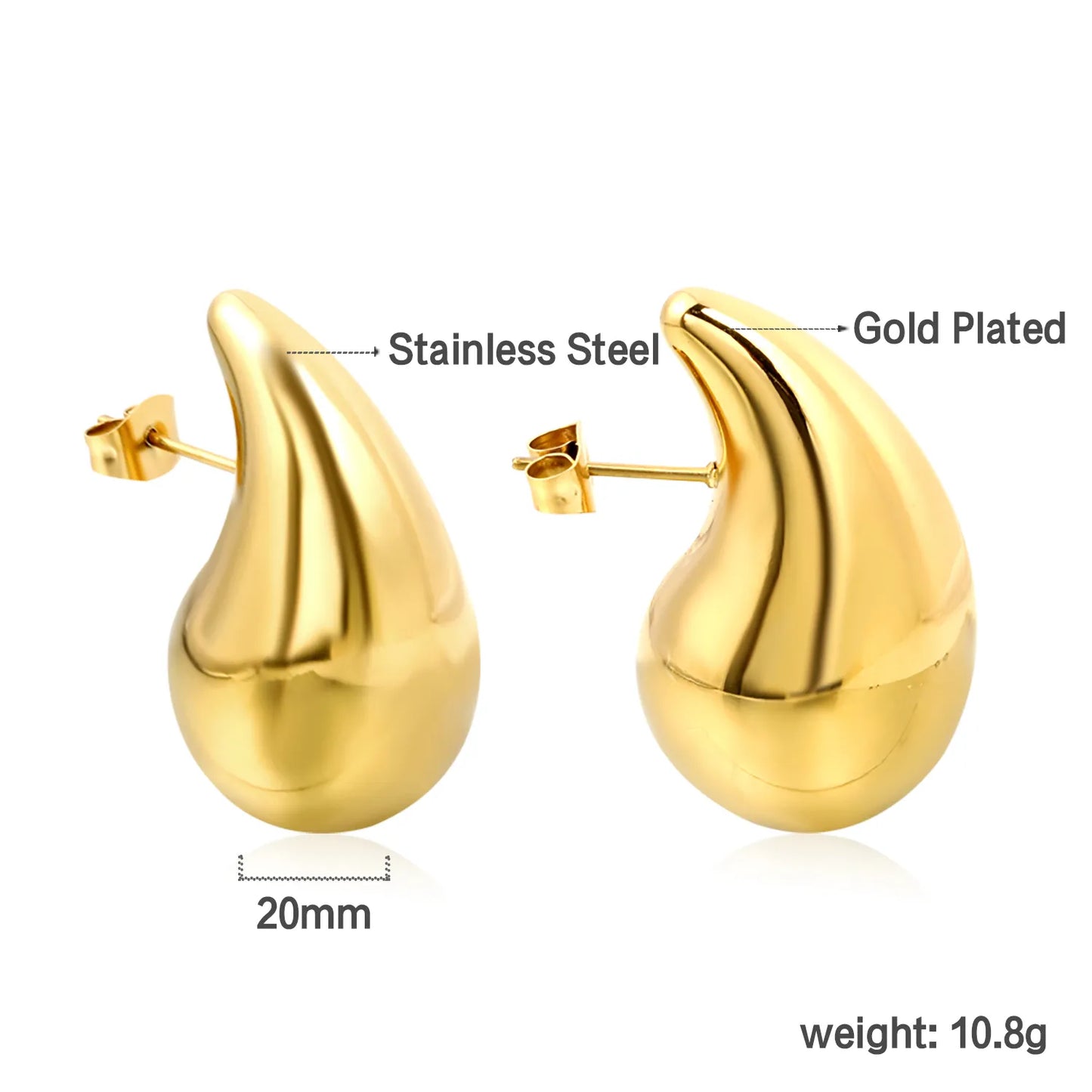 Wholesale 3 Sizes Teardrop Stud Earrings (Gold/Silver Plated) | Bulk Order MOQ 12 | Metallic Polished Design