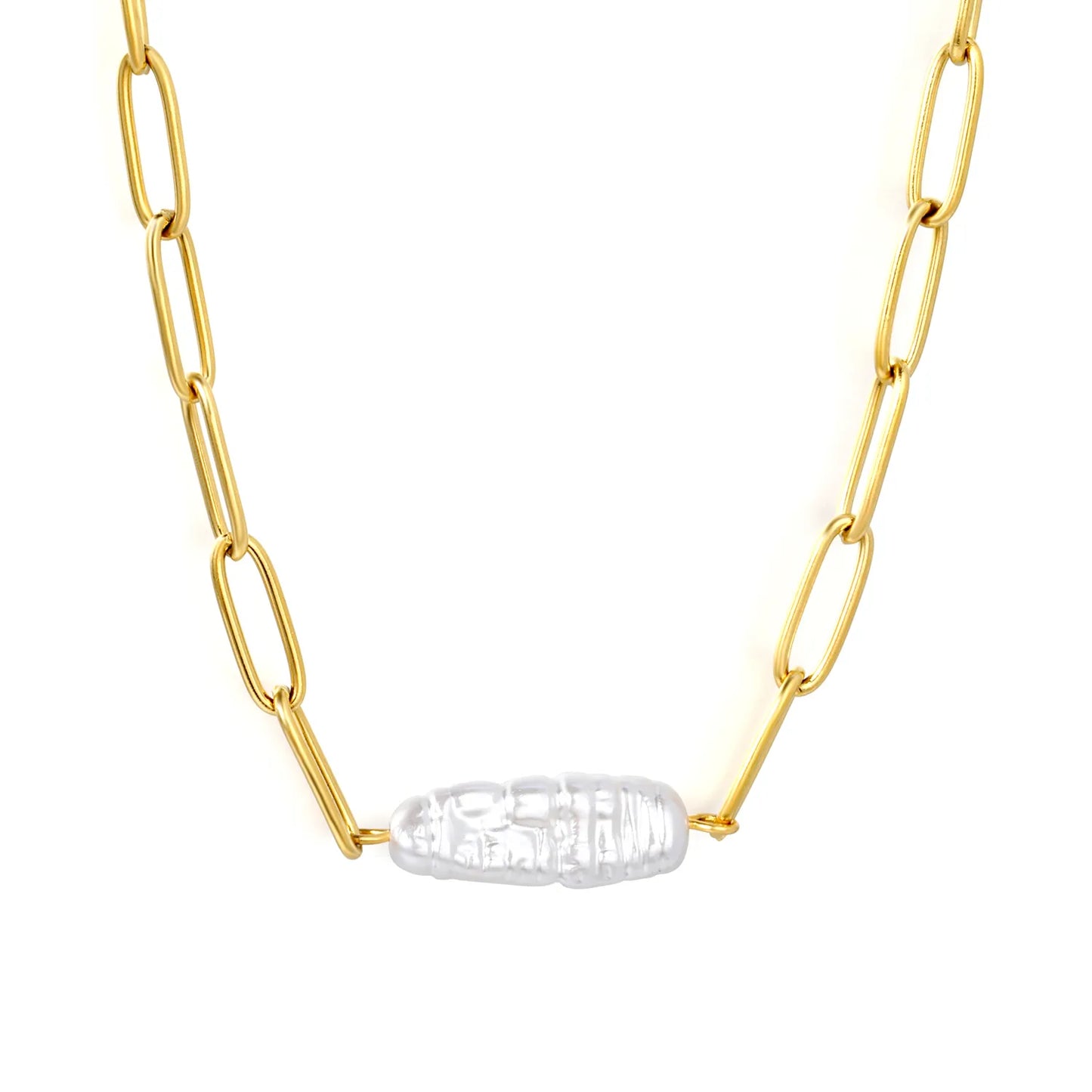 Baroque Irregular Freshwater Pearl Paperclip Chain Necklace | Adjustable 40+5cm | Wholesale MOQ 12