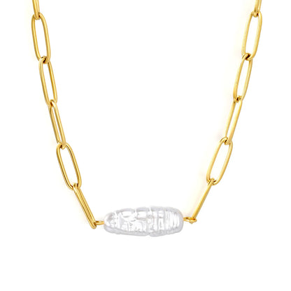 Baroque Irregular Freshwater Pearl Paperclip Chain Necklace | Adjustable 40+5cm | Wholesale MOQ 12