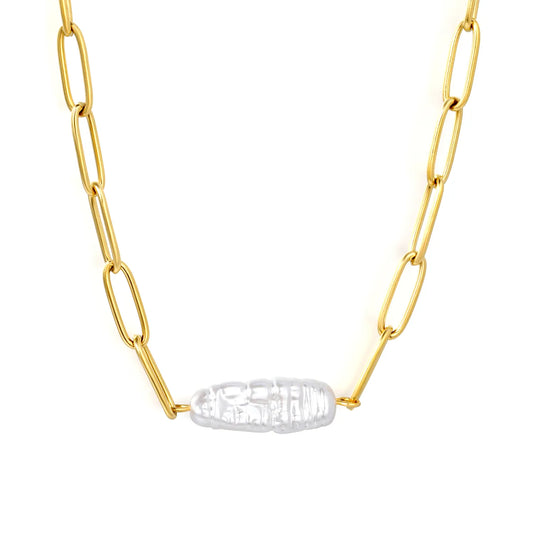 Baroque Irregular Freshwater Pearl Paperclip Chain Necklace | Adjustable 40+5cm | Wholesale MOQ 12