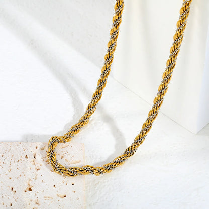 Two-Tone Double Layer Thick Rope Chain Choker Necklace | Adjustable Length 45+5cm | Mixed Silver Detail Twisted Rope Chain | Wholesale MOQ 12