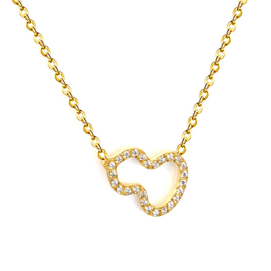 Open Outline Gourd (Calabash) Full Pave CZ Pendant Necklace | Adjustable Legnth 40+5cm | Wholesale MOQ 12