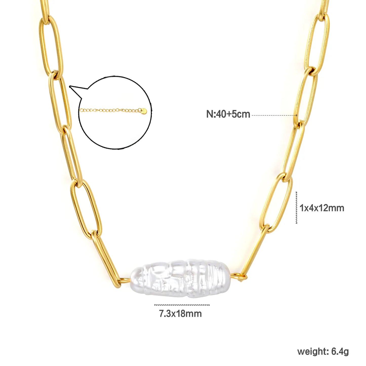 Baroque Irregular Freshwater Pearl Paperclip Chain Necklace | Adjustable 40+5cm | Wholesale MOQ 12
