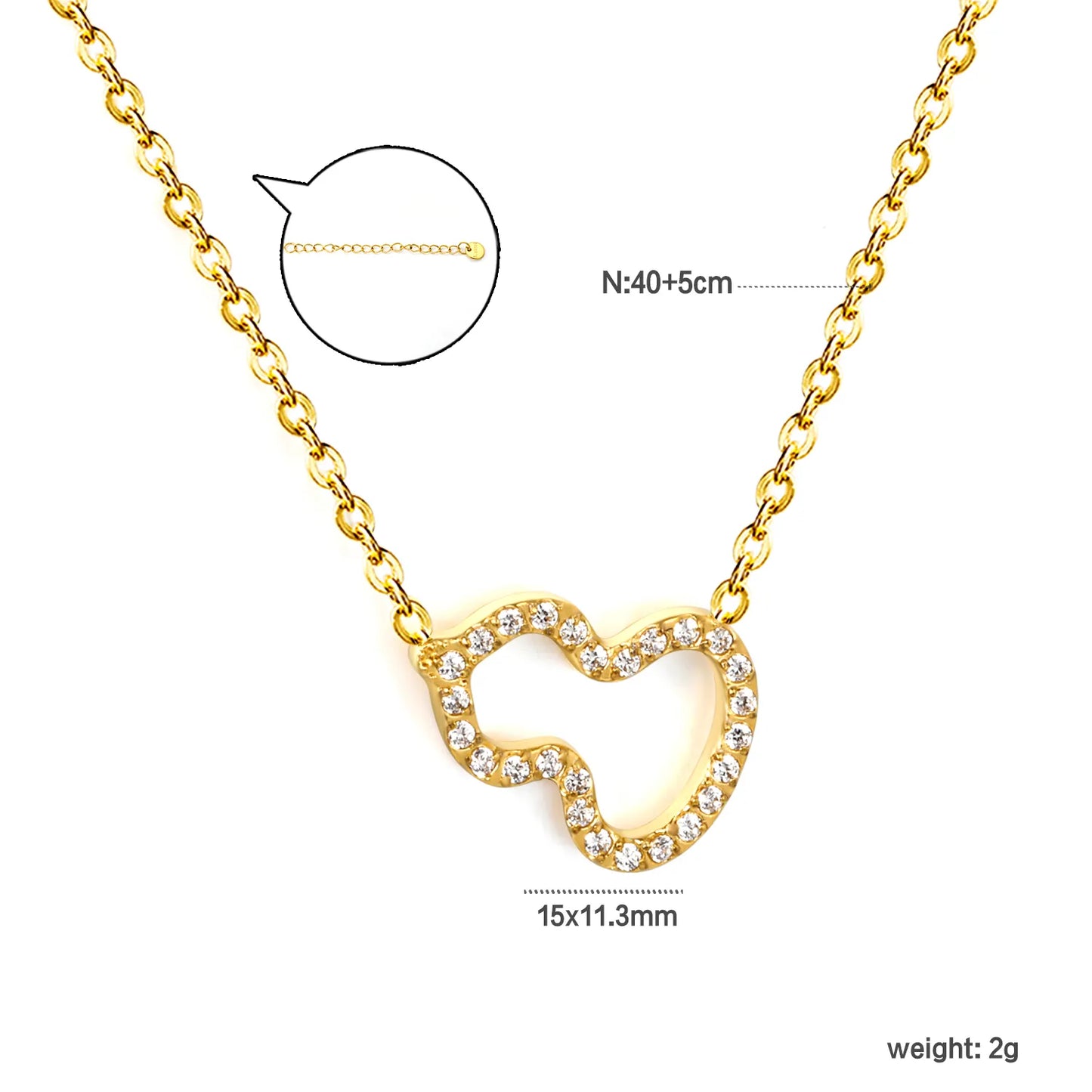 Open Outline Gourd (Calabash) Full Pave CZ Pendant Necklace | Adjustable Legnth 40+5cm | Wholesale MOQ 12