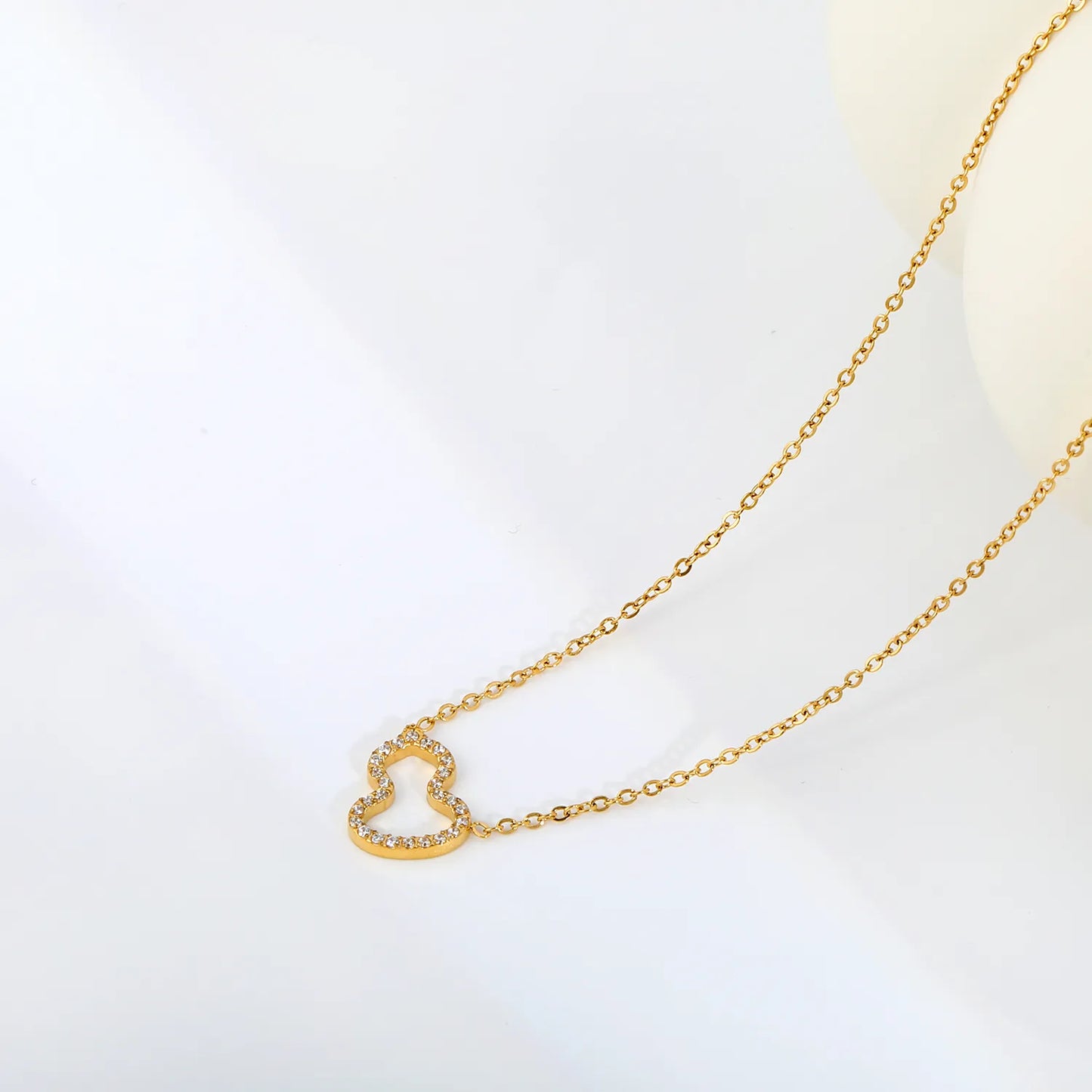 Open Outline Gourd (Calabash) Full Pave CZ Pendant Necklace | Adjustable Legnth 40+5cm | Wholesale MOQ 12