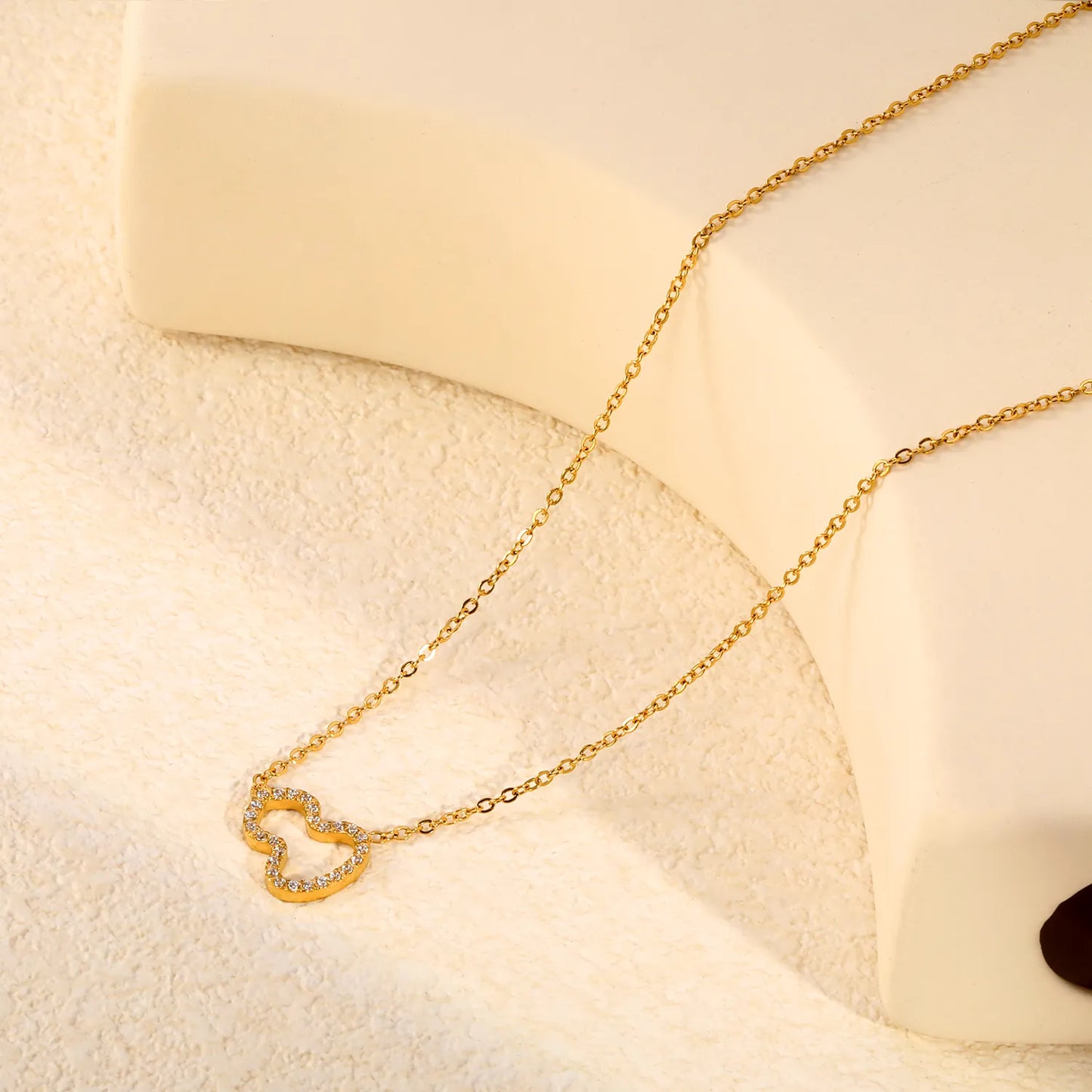 Open Outline Gourd (Calabash) Full Pave CZ Pendant Necklace | Adjustable Legnth 40+5cm | Wholesale MOQ 12