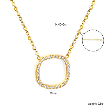Adjustable Open Rounded Square Full Pave CZ Pendant Necklace 40+5cm | 18K Gold Plated Stainless Steel Dainty Cable Chain Necklace | Wholesale MOQ 12