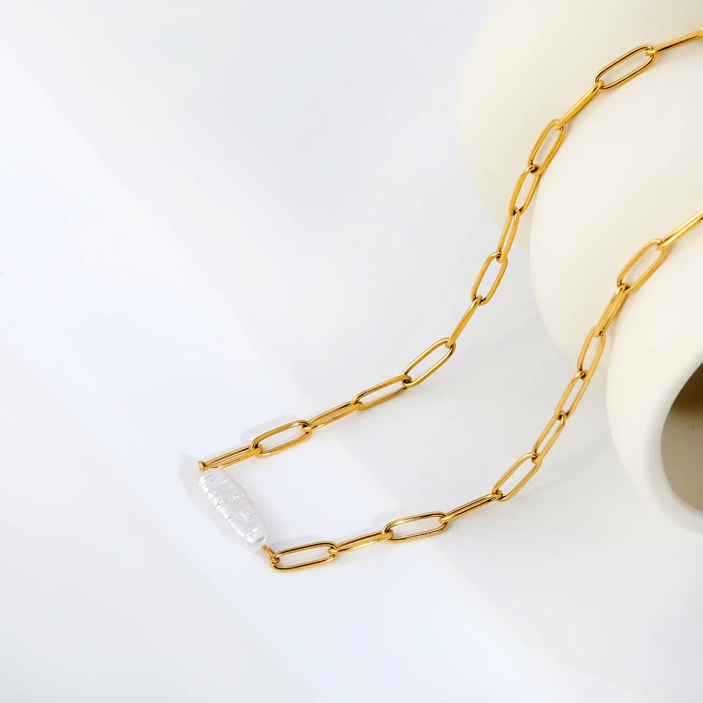 Baroque Irregular Freshwater Pearl Paperclip Chain Necklace | Adjustable 40+5cm | Wholesale MOQ 12