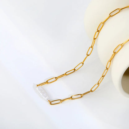 Baroque Irregular Freshwater Pearl Paperclip Chain Necklace | Adjustable 40+5cm | Wholesale MOQ 12
