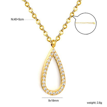Hollow Teardrop Full Pave CZ Pendant Necklace | Adjustable 40+5cm | Wholesale MOQ 12