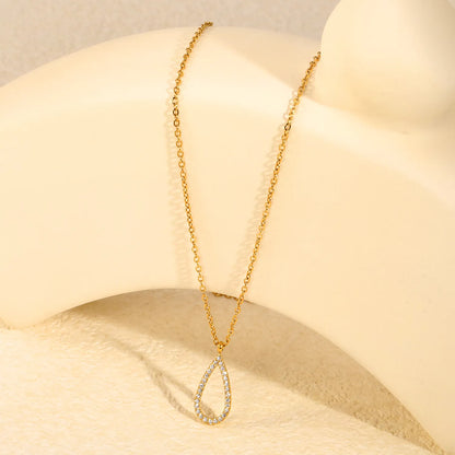 Hollow Teardrop Full Pave CZ Pendant Necklace | Adjustable 40+5cm | Wholesale MOQ 12