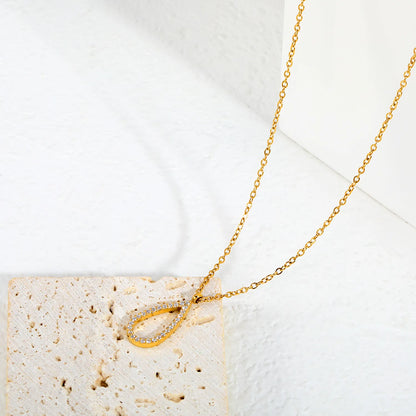 Hollow Teardrop Full Pave CZ Pendant Necklace | Adjustable 40+5cm | Wholesale MOQ 12