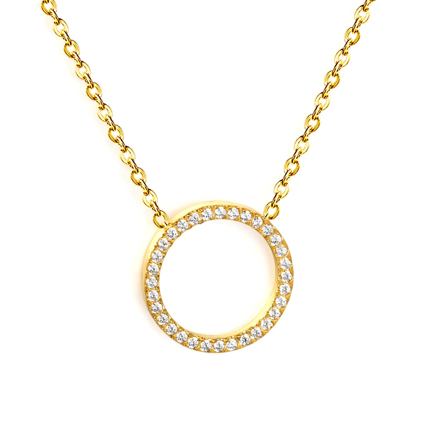 Full Pave CZ Open Circle Ring Pendant Necklace | Adjustable 40+5cm |  Wholesale MOQ 12