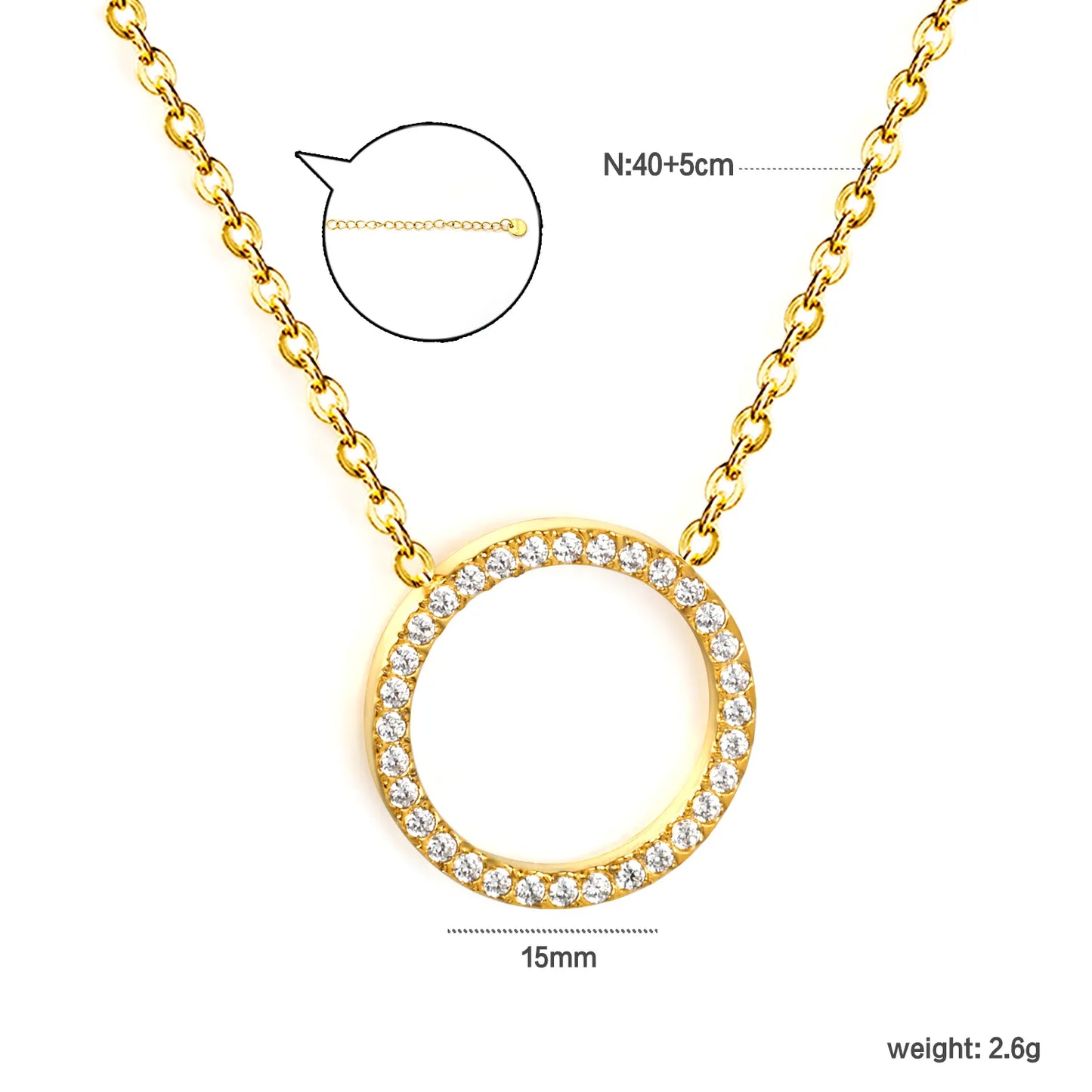 Full Pave CZ Open Circle Ring Pendant Necklace | Adjustable 40+5cm |  Wholesale MOQ 12