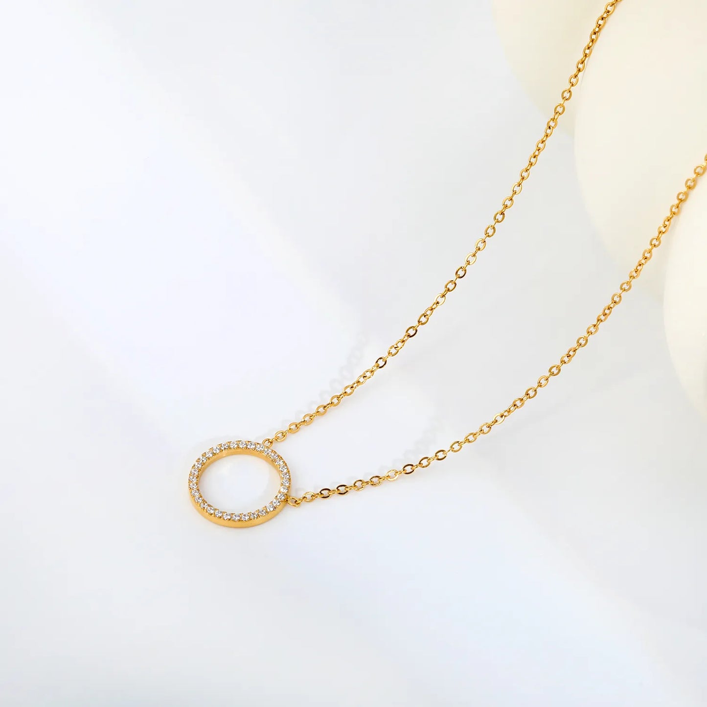 Full Pave CZ Open Circle Ring Pendant Necklace | Adjustable 40+5cm |  Wholesale MOQ 12