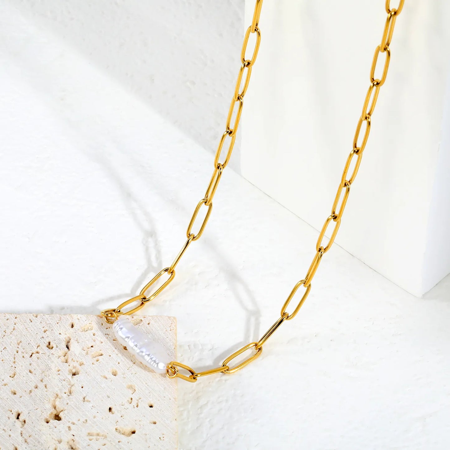 Baroque Irregular Freshwater Pearl Paperclip Chain Necklace | Adjustable 40+5cm | Wholesale MOQ 12