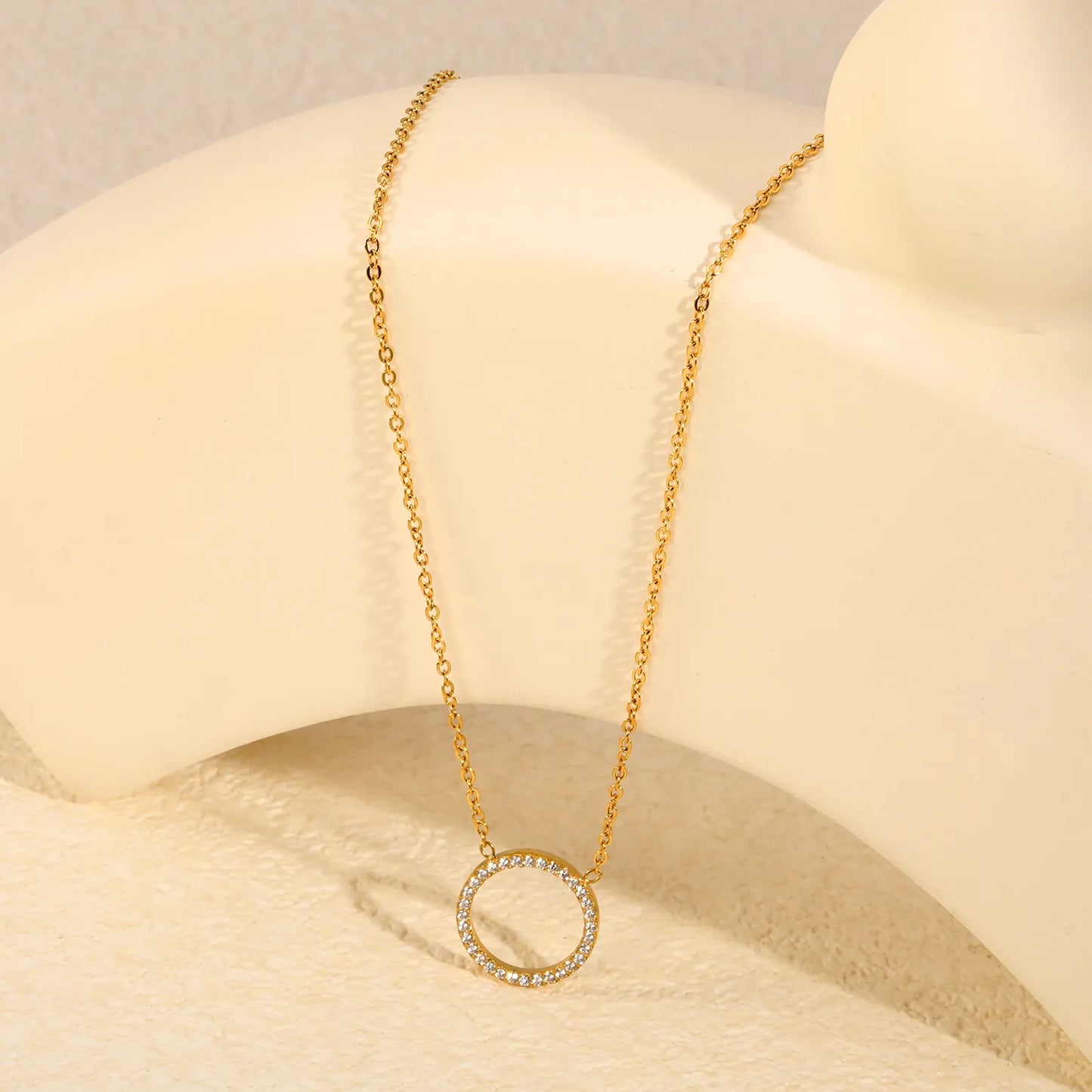 Full Pave CZ Open Circle Ring Pendant Necklace | Adjustable 40+5cm |  Wholesale MOQ 12