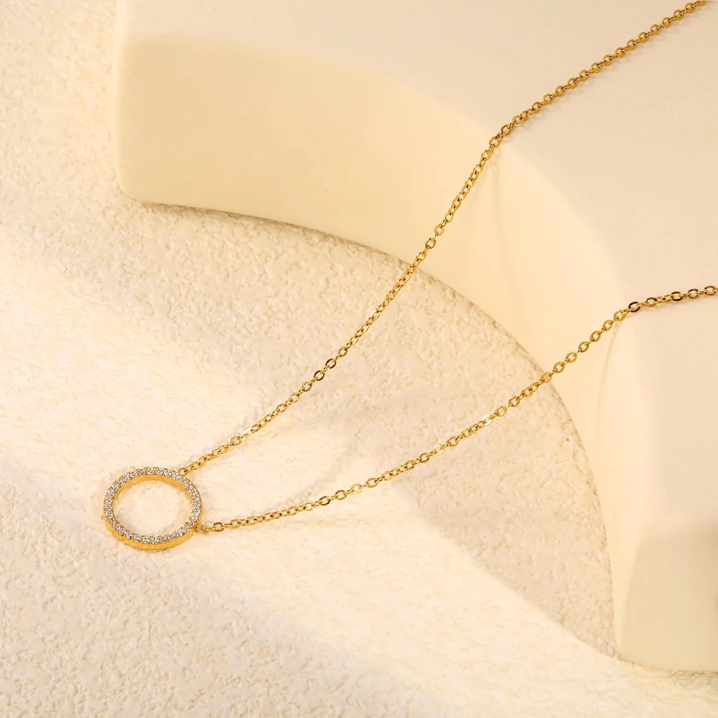 Full Pave CZ Open Circle Ring Pendant Necklace | Adjustable 40+5cm |  Wholesale MOQ 12