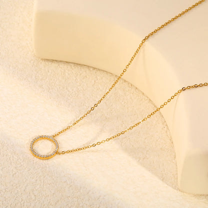 Full Pave CZ Open Circle Ring Pendant Necklace | Adjustable 40+5cm |  Wholesale MOQ 12